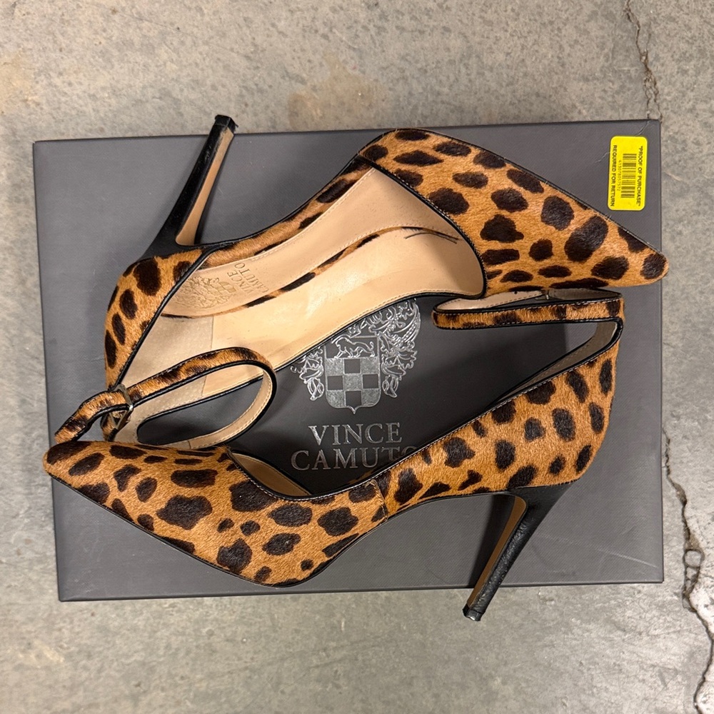Vince Camuto Leopard Print Pointed Toe Slingback Heels - Brown & Black - Picture 1 of 6